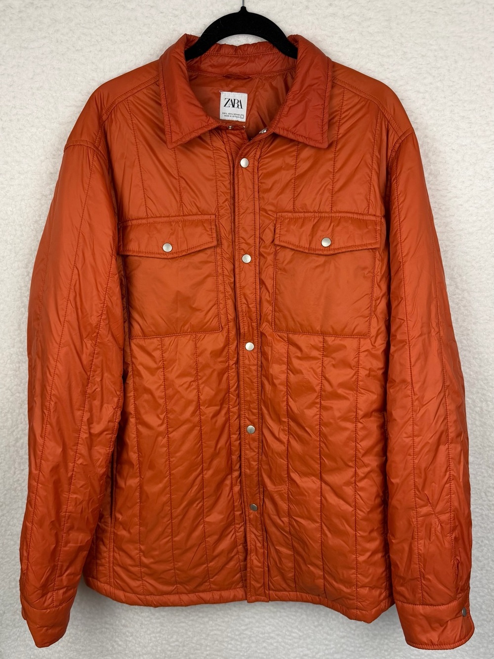 ZARA • Burnt Orange Lightweight Quilted Button Shirt Jacket, L - Picture 6 of 11